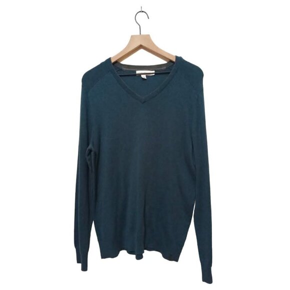 CALVIN Klein Teal Cotton Modal V-Neck Long Sleeve Sweater Sz L - Picture 1 of 7